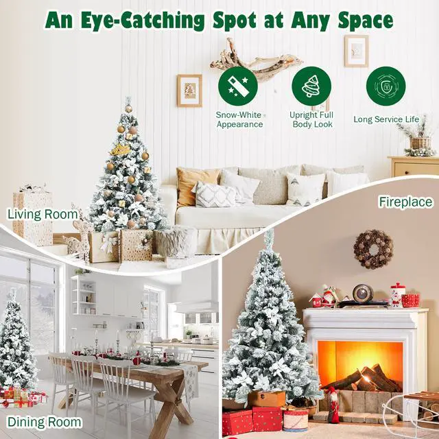 Alt view image 6 of 7 - Costway 5ft Snow Flocked Hinged Christmas Tree w/Berries & Poinsettia Flowers