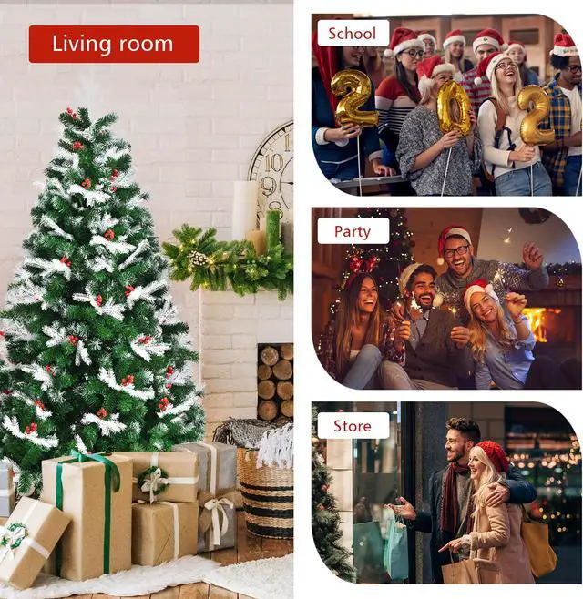 Alt view image 6 of 7 - Costway 6ft Unlit Snowy Hinged Christmas Tree w/ 818 Mixed Tips & Red Berries