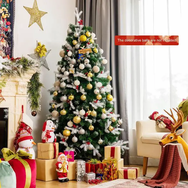 Alt view image 2 of 7 - Costway 6ft Unlit Snowy Hinged Christmas Tree w/ 818 Mixed Tips & Red Berries