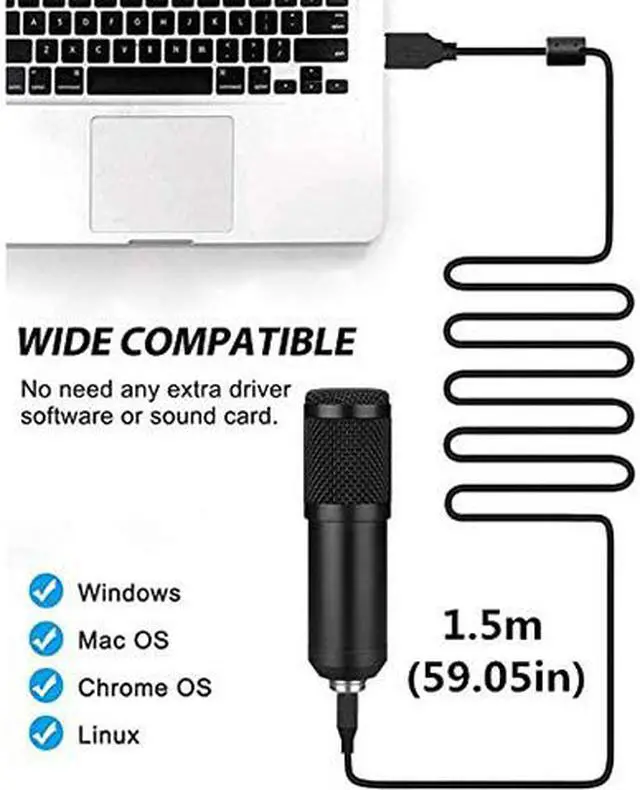 Alt view image 7 of 7 - Condenser Microphone, Intelligent Noise Reduction Cardioid Computer Mic Kit with Adjustable Scissor Arm, Shock Mount, Pop Filter for Recording, Podcasting, Voice Over, Home Studio, YouTube