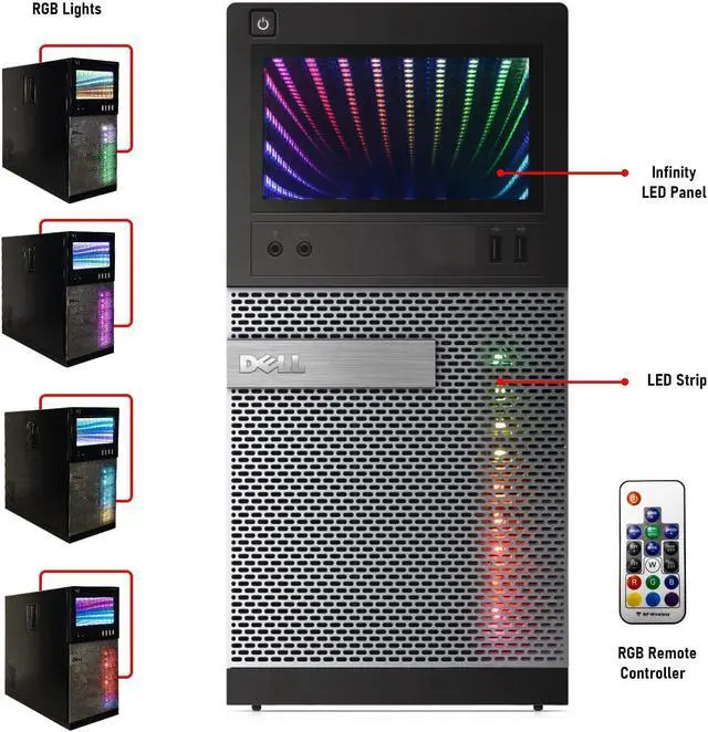 Alt view image 3 of 6 - DELL OptiPlex Tower Desktop Computer with Customized Lights - Intel Core i5 4th Gen 4570 (3.20 GHz) 8 GB DDR3 RAM 512 GB Solid State Storage (SSD) Windows 10 Pro 64-Bit Wi-Fi