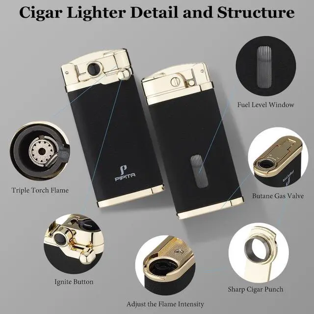 Alt view image 2 of 6 - PIPITA Torch Lighter 2 Pack Windproof Single Torch Jet Flame Metal Lighters Refillable Butane Gas Lighter with Punch (Butane NOT Include)