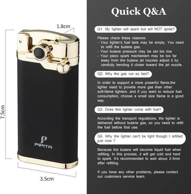 Alt view image 3 of 6 - PIPITA Torch Lighter 2 Pack Windproof Single Torch Jet Flame Metal Lighters Refillable Butane Gas Lighter with Punch (Butane NOT Include)