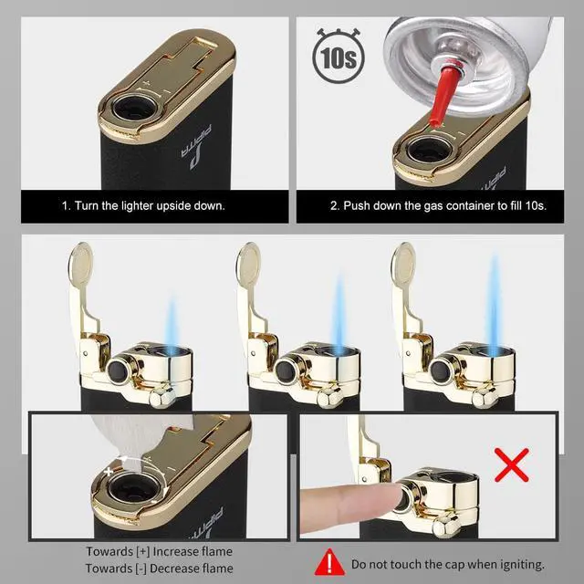 Alt view image 4 of 6 - PIPITA Torch Lighter 2 Pack Windproof Single Torch Jet Flame Metal Lighters Refillable Butane Gas Lighter with Punch (Butane NOT Include)