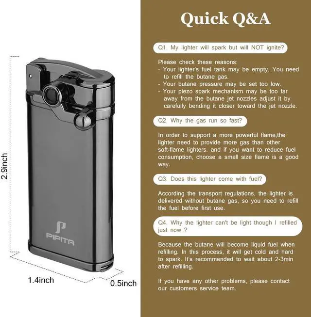 Alt view image 3 of 7 - PIPITA Torch Lighter 2 Pack Windproof Single Torch Jet Flame Metal Lighters Refillable Butane Gas Lighter with Punch (Butane NOT Include) Black