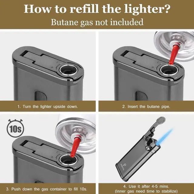 Alt view image 4 of 7 - PIPITA Torch Lighter 2 Pack Windproof Single Torch Jet Flame Metal Lighters Refillable Butane Gas Lighter with Punch (Butane NOT Include) Black