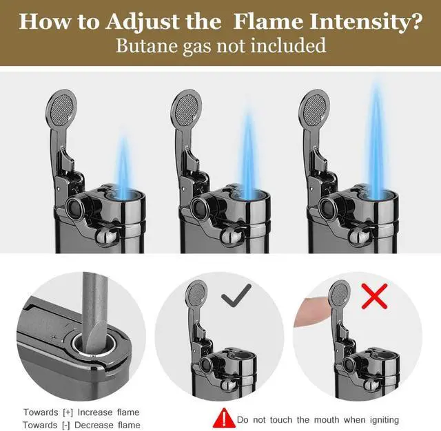 Alt view image 5 of 7 - PIPITA Torch Lighter 2 Pack Windproof Single Torch Jet Flame Metal Lighters Refillable Butane Gas Lighter with Punch (Butane NOT Include) Black