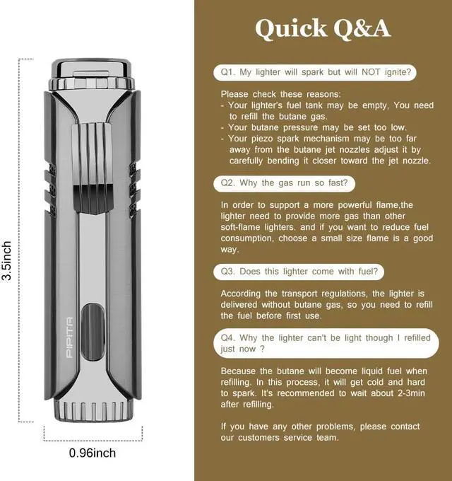 Alt view image 4 of 7 - PIPITA Torch Lighter Windproof Cigar Butane Gas Lighter Jet Single Flame Cigarette Lighter, Adjustable Flame and Refillbale Fuel Metal Lighter (Butane Not Included)