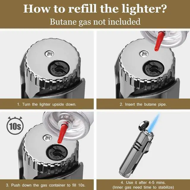 Alt view image 5 of 7 - PIPITA Torch Lighter Windproof Cigar Butane Gas Lighter Jet Single Flame Cigarette Lighter, Adjustable Flame and Refillbale Fuel Metal Lighter (Butane Not Included)