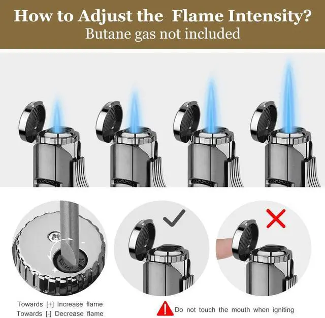 Alt view image 6 of 7 - PIPITA Torch Lighter Windproof Cigar Butane Gas Lighter Jet Single Flame Cigarette Lighter, Adjustable Flame and Refillbale Fuel Metal Lighter (Butane Not Included)