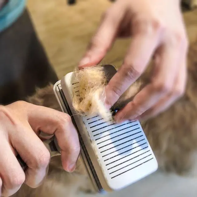 Alt view image 7 of 7 - URBANER Self Cleaning Slicker Brush, Dog/Cat, Professional Grooming De-shedding pet supplies, Safe, Gently remove loose Undercoat, Mats & Tangled hair, CT-32