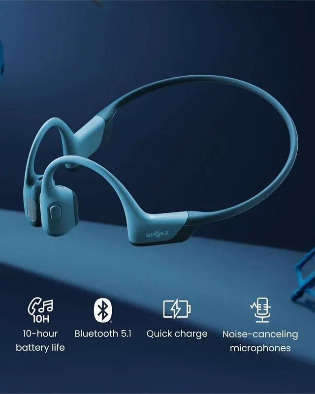 Alt view image 2 of 7 - SHOKZ OpenRun Pro - Open-Ear Bluetooth Bone Conduction Sport Headphones (Renewed) Blue