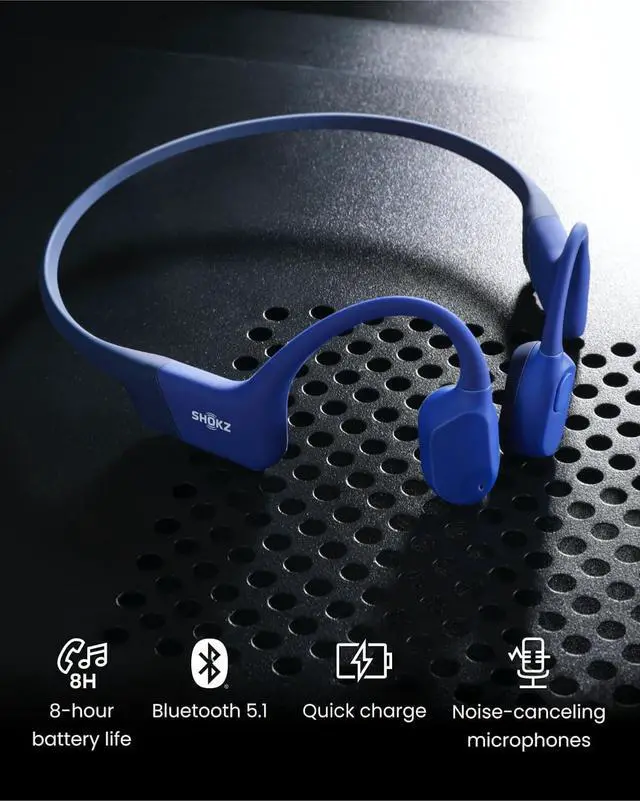 Alt view image 2 of 7 - SHOKZ OpenRun (After Shokz Aeropex) - Open-Ear Bluetooth Bone Conduction Sport Headphones - Sweat Resistant Wireless Earphones for Workouts and Running - Built-in Mic (Renewed) Blue