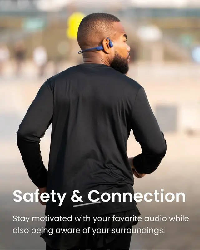Alt view image 4 of 7 - SHOKZ OpenRun (After Shokz Aeropex) - Open-Ear Bluetooth Bone Conduction Sport Headphones - Sweat Resistant Wireless Earphones for Workouts and Running - Built-in Mic (Renewed) Blue