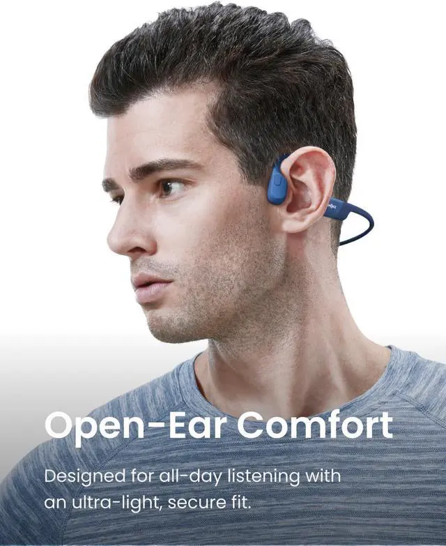 Alt view image 7 of 7 - SHOKZ OpenRun (After Shokz Aeropex) - Open-Ear Bluetooth Bone Conduction Sport Headphones - Sweat Resistant Wireless Earphones for Workouts and Running - Built-in Mic (Renewed) Blue