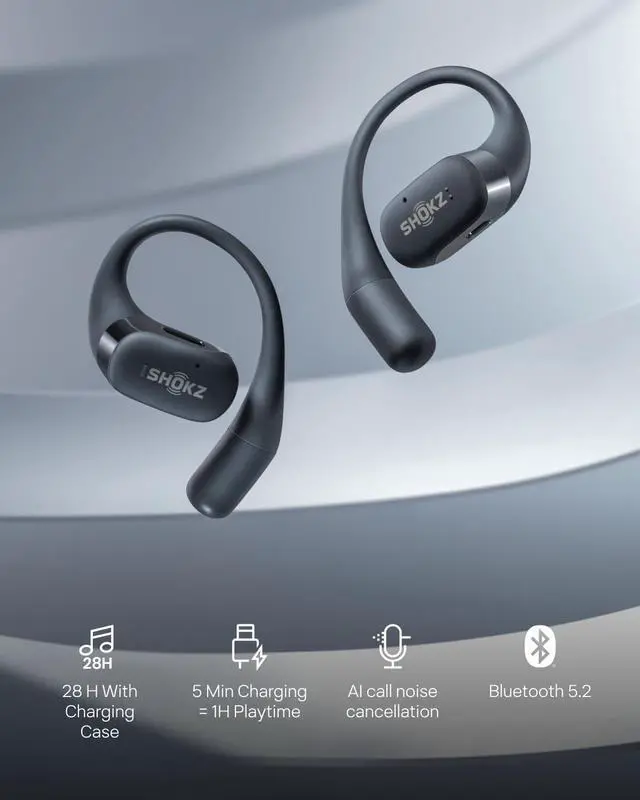 Alt view image 2 of 7 - SHOKZ OpenFit - Open-Ear True Wireless Bluetooth Headphones with Microphone, Earbuds with Earhooks, Sweat Resistant, Fast Charging, 28HRS Playtime, Compatible with iPhone & Android, Black(Renewed)