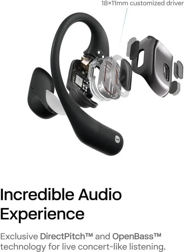 Alt view image 6 of 7 - SHOKZ OpenFit - Open-Ear True Wireless Bluetooth Headphones with Microphone, Earbuds with Earhooks, Sweat Resistant, Fast Charging, 28HRS Playtime, Compatible with iPhone & Android, Black(Renewed)