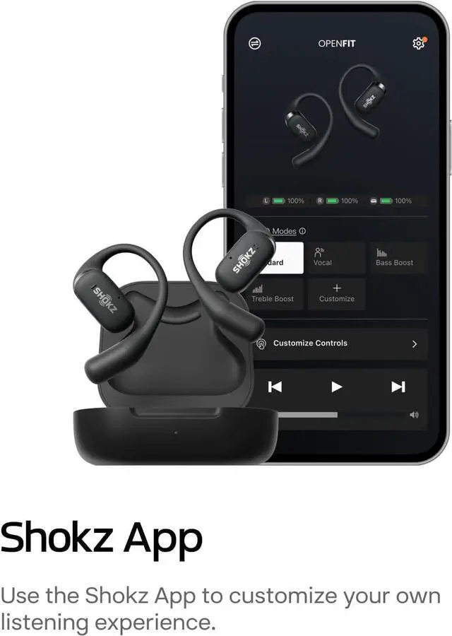 Alt view image 7 of 7 - SHOKZ OpenFit - Open-Ear True Wireless Bluetooth Headphones with Microphone, Earbuds with Earhooks, Sweat Resistant, Fast Charging, 28HRS Playtime, Compatible with iPhone & Android, Black(Renewed)
