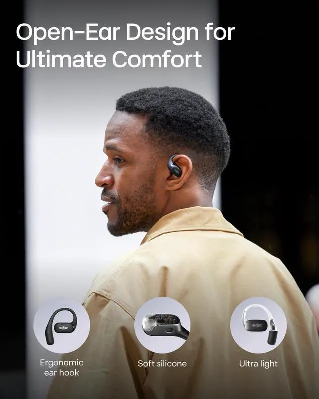 Alt view image 4 of 7 - SHOKZ OpenFit - Open-Ear True Wireless Bluetooth Headphones with Microphone, Earbuds with Earhooks, Sweat Resistant, Fast Charging, 28HRS Playtime, Compatible with iPhone & Android, Black(Renewed)