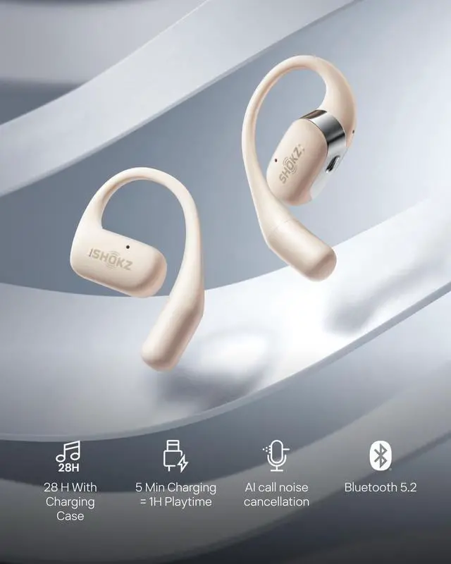 Alt view image 2 of 7 - SHOKZ OpenFit - Open-Ear True Wireless Bluetooth Headphones with Microphone, Earbuds with Earhooks, Sweat Resistant, Fast Charging, 28HRS Playtime, Compatible with iPhone & Android, White(Renewed)