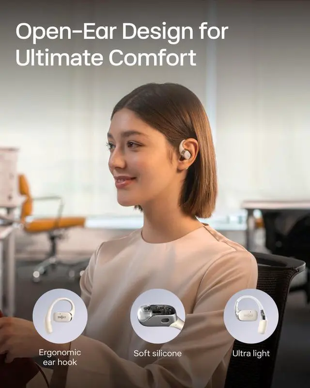 Alt view image 3 of 7 - SHOKZ OpenFit - Open-Ear True Wireless Bluetooth Headphones with Microphone, Earbuds with Earhooks, Sweat Resistant, Fast Charging, 28HRS Playtime, Compatible with iPhone & Android, White(Renewed)