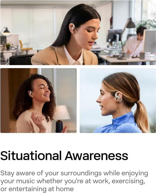 Alt view image 4 of 7 - SHOKZ OpenFit - Open-Ear True Wireless Bluetooth Headphones with Microphone, Earbuds with Earhooks, Sweat Resistant, Fast Charging, 28HRS Playtime, Compatible with iPhone & Android, White(Renewed)