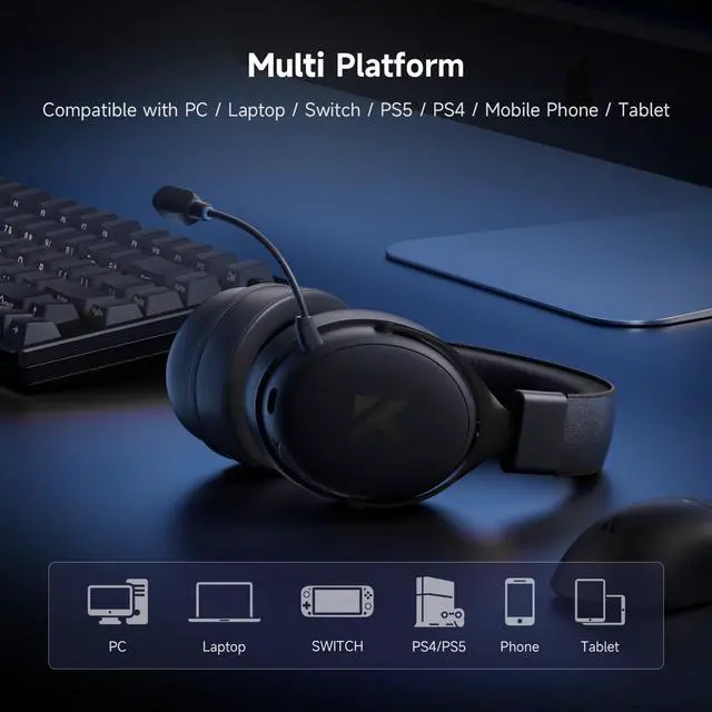 Alt view image 6 of 7 - MCHOSE V9 PRO Wireless Gaming Headset 7.1 Surround Sound for PS5 PS4 PC SWITCH TOPSPEED Gaming Headphones, Noise Canceling Mic, 250Hr Battery,Low 15ms Latency, Lightweight, BT 5.3 FPS Games,WHITE&BLUE