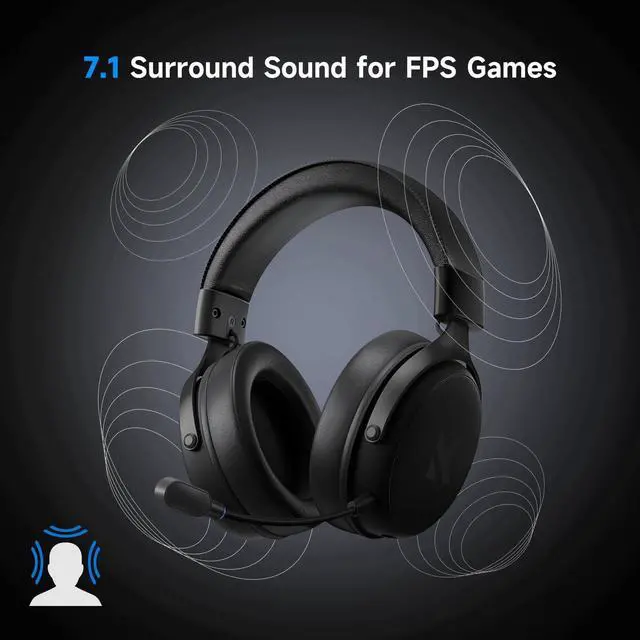 Alt view image 3 of 7 - MCHOSE V9 PRO Wireless Gaming Headset 7.1 Surround Sound for PS5 PS4 PC SWITCH TOPSPEED Gaming Headphones, Noise Canceling Mic, 250Hr Battery,Low 15ms Latency, Lightweight, BT 5.3 FPS Games,WHITE&BLUE