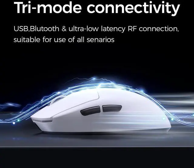 Alt view image 4 of 6 - MCHOSE A7 Pro Wireless Gaming Mouse, Tri-Mode Connection, 59 Grams, PAW3395 26K DPI Sensor, Wired 8K/Wireless 1K Polling, 130 Hour Battery Life - White