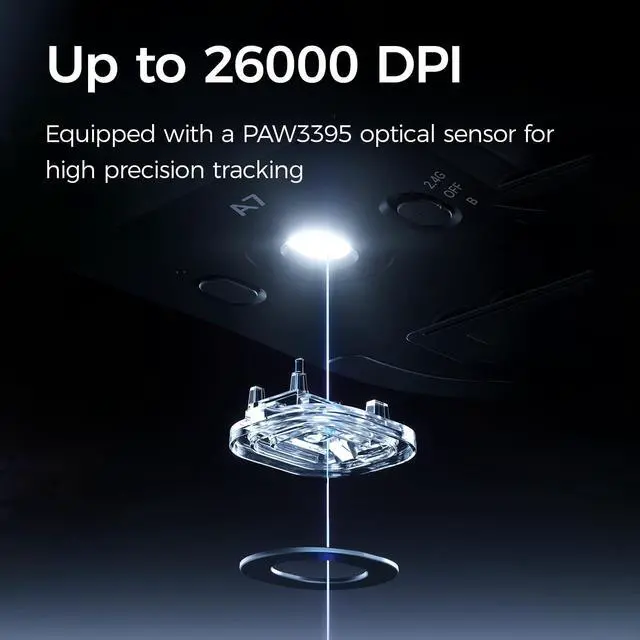 Alt view image 5 of 6 - MCHOSE A7 Pro Wireless Gaming Mouse, Tri-Mode Connection, 59 Grams, PAW3395 26K DPI Sensor, Wired 8K/Wireless 1K Polling, 130 Hour Battery Life - White