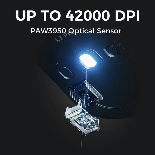 Alt view image 4 of 5 - MCHOSE L7 Ultra Wireless Gaming Mouse, PAW3950 42K Sensor, Wireless/Wired Dual 8K Polling, 46g Ultra-Light Weight, 2.4GHz RF/BT/Wired Tri-Mode Connection (Blue)