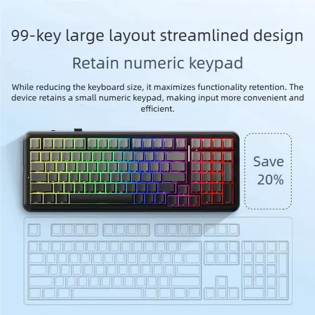 Alt view image 4 of 6 - MCHOSE K99 V2  Wireless Gaming Keyboard, Gasket Mechanical Keyboard, BT5.0/USB-C/2.4GHz Wireless Creamy keyboard, with 6-Layer Padding, 8000mAh Battery, Hot Swappable, NKRO for Win/Mac/Linux, Black
