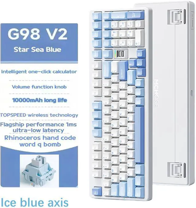 Main image of MCHOSE G98 V2 Wireless Gaming Keyboard, Gasket Mechanical Keyboard, BT5.0/USB-C/2.4GHz Wireless keyboard, with 5-Layer Padding, 10000mAh Battery, Hot Swappable, NKRO for Win/Mac/Linux