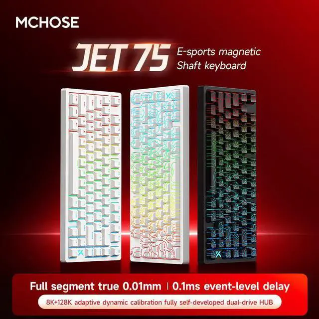 Alt view image 6 of 6 - MCHOSE Jet 75 Rapid Trigger Keyboard 75% Percent, Hall Effect Black Topographic Gaming Keyboard, Wired RGB Custom Mechanical Keyboards with Magnetic Switch, PBT Keycaps, Black