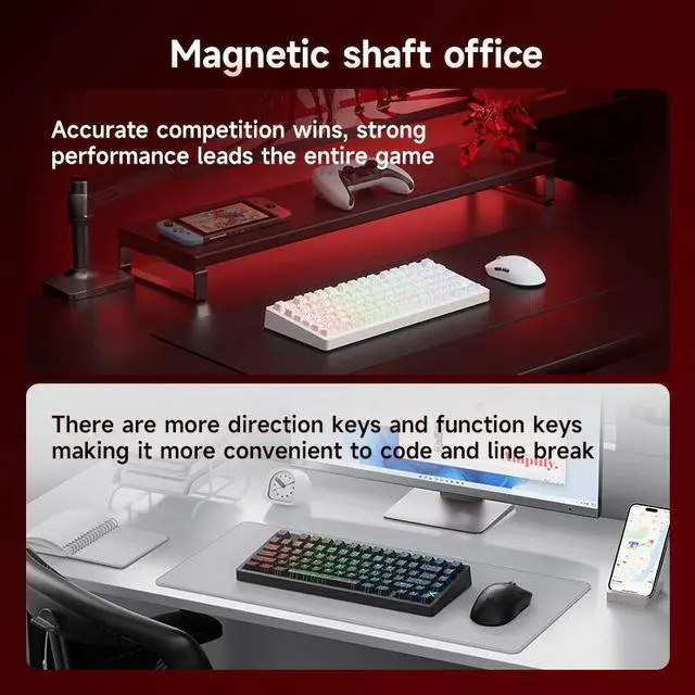 Alt view image 2 of 6 - MCHOSE Jet 75 Rapid Trigger Keyboard 75% Percent, Hall Effect Black Topographic Gaming Keyboard, Wired RGB Custom Mechanical Keyboards with Magnetic Switch, PBT Keycaps, Black