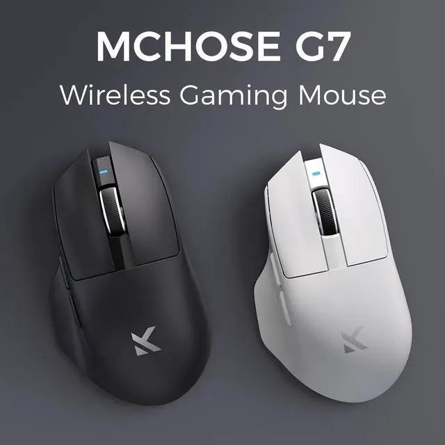 Alt view image 2 of 7 - MCHOSE G7 Lightweight Ergonomic Wireless Mouse, PAW3311 12K DPI Sensor, Tri-Mode Connection, Wireless/Wired 1K Polling, 59g Weight, 800mAh Battery (White)