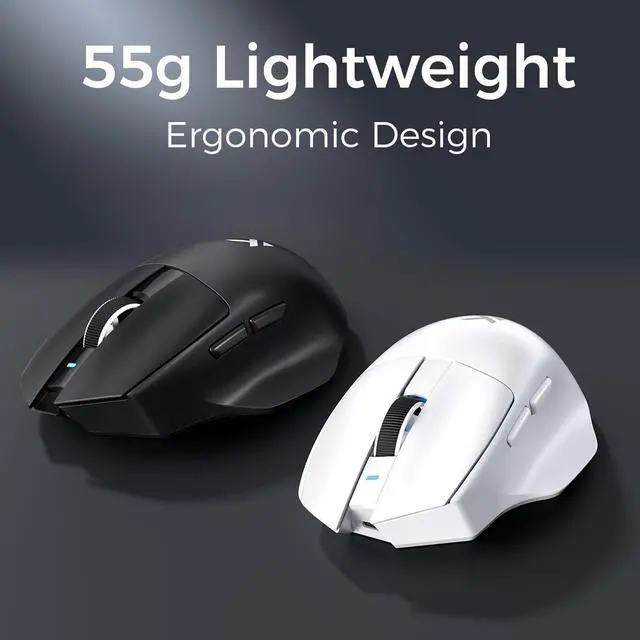 Alt view image 3 of 7 - MCHOSE G7 Lightweight Ergonomic Wireless Mouse, PAW3311 12K DPI Sensor, Tri-Mode Connection, Wireless/Wired 1K Polling, 59g Weight, 800mAh Battery (White)