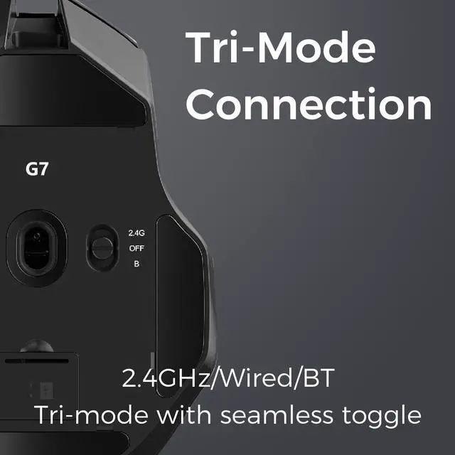 Alt view image 4 of 7 - MCHOSE G7 Lightweight Ergonomic Wireless Mouse, PAW3311 12K DPI Sensor, Tri-Mode Connection, Wireless/Wired 1K Polling, 59g Weight, 800mAh Battery (Black)