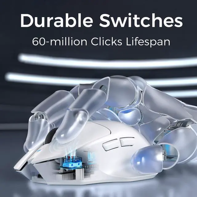 Alt view image 6 of 7 - MCHOSE G7 Lightweight Ergonomic Wireless Mouse, PAW3311 12K DPI Sensor, Tri-Mode Connection, Wireless/Wired 1K Polling, 59g Weight, 800mAh Battery (Black)