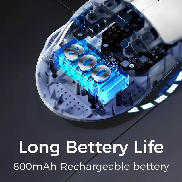 Alt view image 7 of 7 - MCHOSE G7 Lightweight Ergonomic Wireless Mouse, PAW3311 12K DPI Sensor, Tri-Mode Connection, Wireless/Wired 1K Polling, 59g Weight, 800mAh Battery (Black)