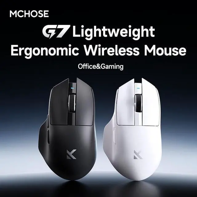 Alt view image 2 of 5 - MCHOSE G7 MAX Lightweight Ergonomic Wireless Mouse, PAW3395 26K DPI Sensor, Tri-Mode Connection, Supports wireless 8K (requires separate purchase of 8K receiver), 59g Weight, 800mAh Battery (Black)