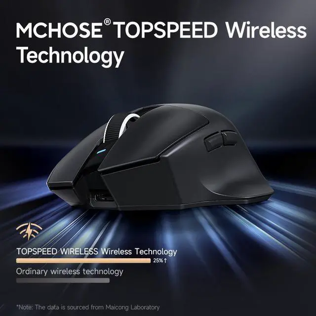 Alt view image 5 of 5 - MCHOSE G7 MAX Lightweight Ergonomic Wireless Mouse, PAW3395 26K DPI Sensor, Tri-Mode Connection, Supports wireless 8K (requires separate purchase of 8K receiver), 59g Weight, 800mAh Battery (Black)