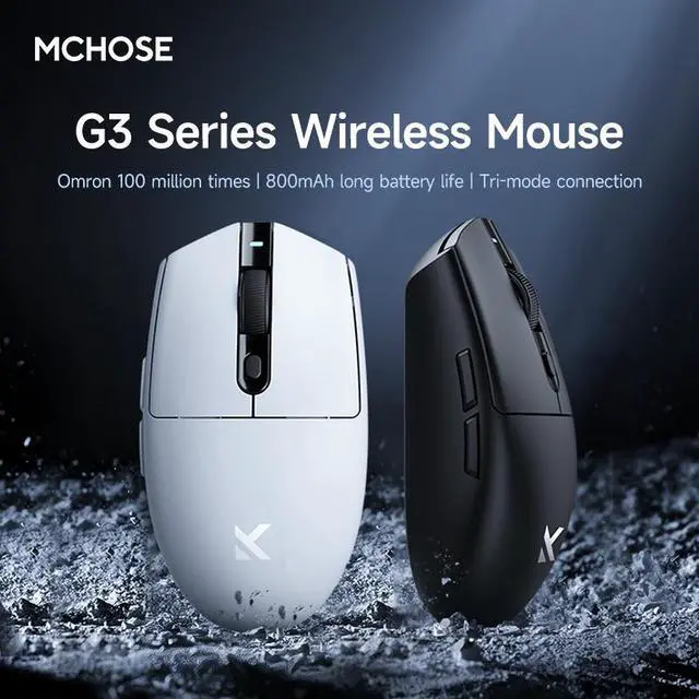 Alt view image 2 of 7 - MCHOSE G3 V2 Wireless Gaming Mouse, Symmetrical, PAW3311, 12K DPI, Tri-Mode Connection, 59g Weight, 800mAh Battery (Black)