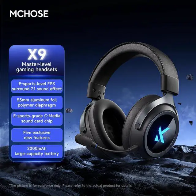 Alt view image 2 of 6 - MCHOSE X9 Wireless Gaming Headset 7.1 Surround Sound for PS5, PS4, PC, SWITCH, Gaming Headphones with Noise Canceling Mic, Low 15ms Latency, Black