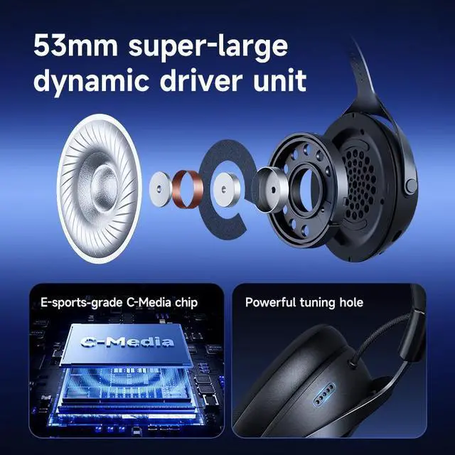 Alt view image 4 of 6 - MCHOSE X9 Wireless Gaming Headset 7.1 Surround Sound for PS5, PS4, PC, SWITCH, Gaming Headphones with Noise Canceling Mic, Low 15ms Latency, Black