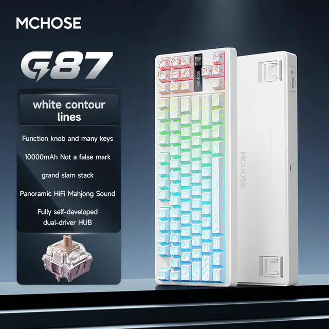 Main image of MCHOSE G87 Wireless Mechanical Keyboard,Tri-Mode BT/2.4GHz/USB-C Hot Swappable Custom Keyboard, 10000mAh Battery, Gasket Structure,RGB Backlit Gaming Keyboard for Win/Mac
