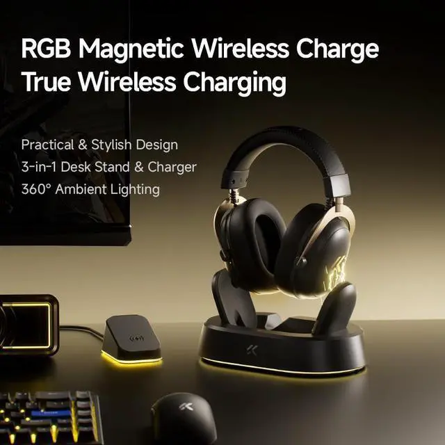 Alt view image 7 of 7 - MCHOSE V9 Turbo+ Magnetic Wireless Gaming Headset 7.1 Surround Sound for PS5 PS4 PC SWITCH TOPSPEED Gaming Headphones with Noise Canceling Mic, 200Hr Battery, Low 15ms Latency, BT Wireless FPS Games