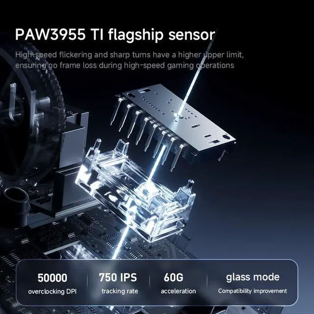 Alt view image 4 of 7 - MCHOSE K7 V2 Ultra+ Wireless Mouse, computer mouse, flagship PAW3955 TI sensor, wired 8K/wireless 8K/Bluetooth, 50K DPI resolution (overclocked), with RGB magnetic charger