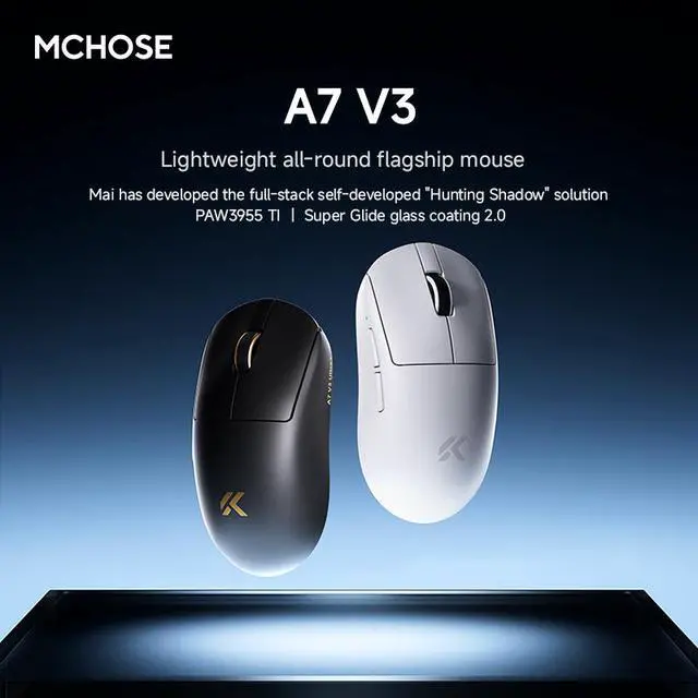 Alt view image 2 of 7 - MCHOSE A7 V3 Ultra+ Wireless Mouse, computer mouse, flagship PAW3955 TI sensor, wired 8K/wireless 8K/Bluetooth, 50K DPI (overclocked), with RGB magnetic charger, weight 59g