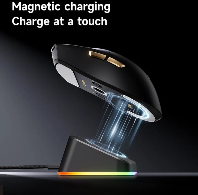 Alt view image 5 of 6 - MCHOSE K7 Ultra Gaming Mouse Wireless, 59g Ultra-Lightweight, PAW3950 Sensor, 8000Hz Polling Rate, 42K DPI, 5 Programmable Buttons, 120 Hours of Playtime, Magnetic Wireless Charging Dock. White-silver